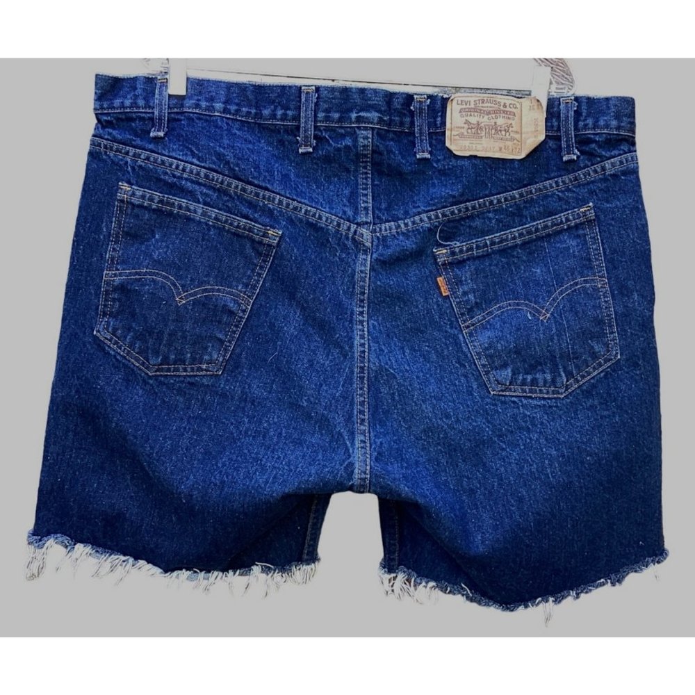 Levis 505 Cut Off Jeans Shorts Dark Wash Orange Label 46" Made in USA Jorts - Picture 2 of 3